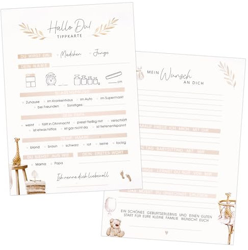 Babyparty Spiele Karten - 20 Babyparty Karten zum Ausfüllen für Gender Reveal - Baby Party Spiele - Babyshowerparty Spiele für Junge und Mädchen - Babyparty Ratespiel Karten - Beidseitig Bedruckt