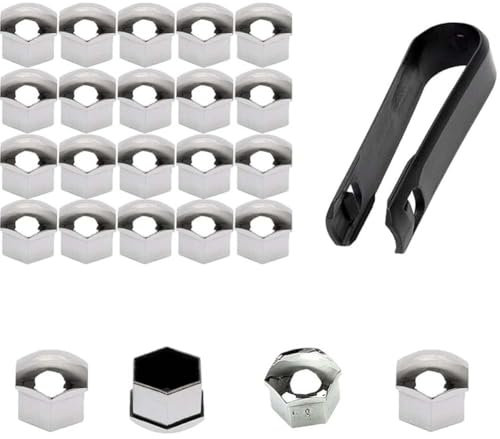 REIJAX 20 Stück Auto Radschrauben Kappen, Für Peugeot 208 Sechskant Radmutter Kappen Radbolzen Schutz Cover ZubehöR,A/Silver-17MM