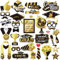 Abschlussfeier Deko 2025 36 Stück Schwarz Gold Graduierung Party Foto Booth Requisiten Dekoration Abschluss Deko Graduierung Fotorequisiten für Schulabschluss 2025 Bachelor Karneval Party Deko