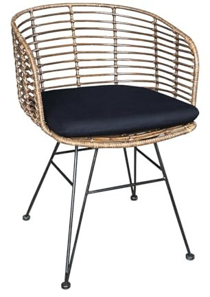 WOLF MÖBEL WOOD YOU LIKE Bali Eisenstuhl CEKO Armlehne Loungesessel mit 3mm Rattan inkl. Kissen schwarz, 53x58x78 cm (Braun)