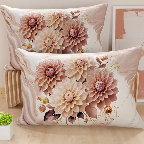 PETTI Artigiani Italiani - Coppia di Federe Cuscino 50x70 cm in Microfibra, Cuscini Arredo Camera da Letto, Divano, Salotto, Set 2 Fodere Copricuscino, Federa Floreale Cipria, 100% Made in Italy