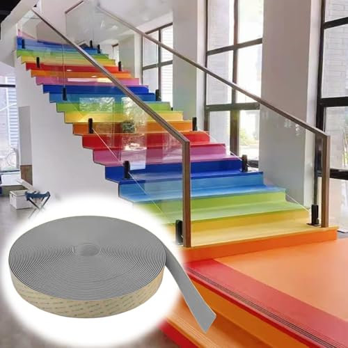 WhamtL Treppenkantenprofil Treppenkantenschutz Zum Abziehen und Aufkleben, PVC-Treppenkantenschutz, Treppenstufenkantenleiste, 1–30 M Lange, wasserdichte Bodenschwellenleiste(Gray,3m(9.8ft))