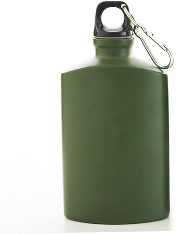 Wasserfeldflasche, 500 ml, 10, 2 x 15, 2 cm, Feldflasche aus Aluminiumlegierung, Armeegrün, tragbare, auslaufsichere flache Wasserflasche mit Clip für Outdoor, Wandern, Camping, flache Wasserflasch