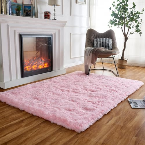Achiiso Rosa Teppich Kinderzimmer Mädchen Schlafzimmerteppich 80x120cm | Flauschig, Hochflor 4-5 cm, Rutschfeste, Hochwertiger Schaumstoff, für Wohnzimmer, Babyzimmer