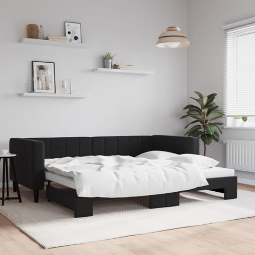 Emmtore Tagesbett Sofabett Schlafsofa für Schlafzimmer Wohnzimmer, Bettsofa Sofa, Modernes Design Ausziehbar Schwarz 90x200 cm Samt