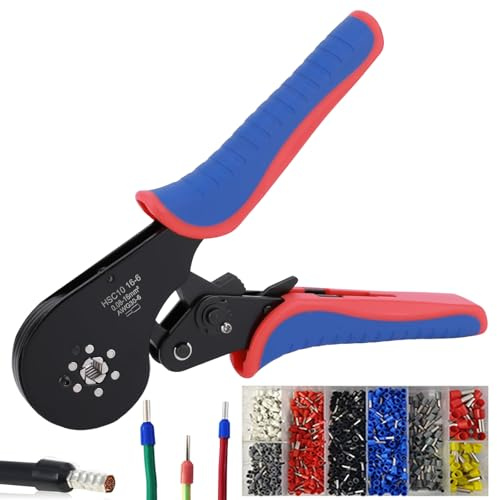 Crimpzange 0,08-16 mm², 30-5AWG Crimpzange 16 mm2 Aderendhülsen Set, Aderendhülsenzange mit 1200 Stück Aderendhülsen,Kabelschuhe Set für Industriell,DIY Krimpzange,Presszange