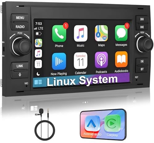 RUXYAXFOL Radio de coche, para Ford Focus 2005-2008, Ford Fiesta 2006-2008, Ford Transit 2007-2012 y Ford Kuga 2008-2011. Compatible con CarPlay inalámbrico/con cable, Android Auto. Radio compatible