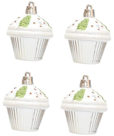 4x Christmas Cupcake Decorations Office Wall Hanging Christmas Tree Ornament Argent
