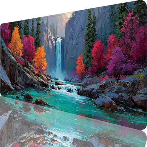 Tapis de Souris Bleu 900 x 400 x 4 mm Grand Tapis de Souris XXL Cascade sous Main Bureau Gamer, à Bords Cousus, Base en Caoutchouc Antidérapante Mouse Pad pour PC, Portable, Decoration Maison l-8914