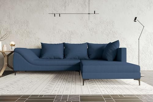 99rooms Loni Ecksofa Polsterecke Eckcouch Cordstoff POSO Blau Ottomane Rechts