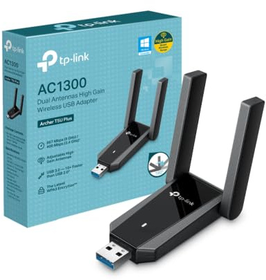 TP-Link Archer T5U Plus AC1300 WiFi Dongle, High-Gain USB WiFi Adapter | Dual-Band USB WiFi Adapter for PC, 2 High-Gain Antennas, USB 3.0, MU-MIMO, WPA3 Security, Windows 11/10/8.1/8/7