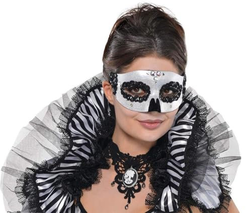 Amscan 841323-55 - Venezianische Maske, Accessoire, Augenmaske, Totenkopf, Schmucksteine, Glitzer, Karneval, Halloween