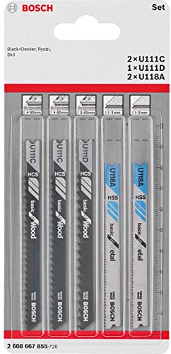 Bosch Accessories 2608667855 Stichsägeblatt-Set Basic for Wood and Metal, 5-teilig, Universalschaft 5 St.