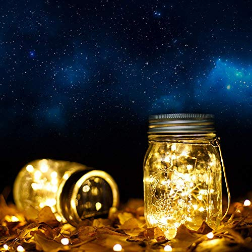 Solar Garden Lights Mason Jars with Lids Insert Outdoor Indoor Lighting Decoration. (2 Pack, Warm White)