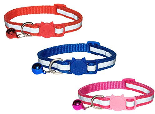 ZACAL Reflective Cat Collars with Bell - Safe Quick Release Buckle – Suitable and Adjustable for all Domestic Cats - Pack of 3