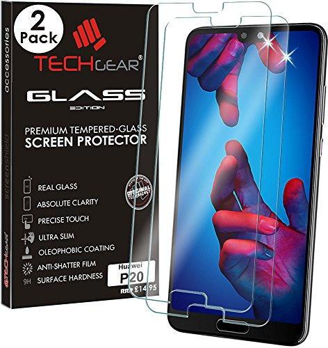 TECHGEAR [2 Pack] GLASS Edition for Huawei P20 - Genuine Tempered Glass Screen Protector Guard Covers Compatible with Huawei P20