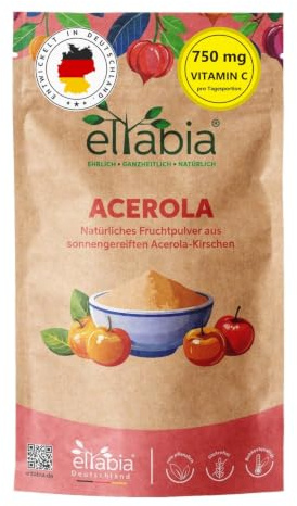 Acerola Pulver 500g hochdosiert mit 25% Vitamin C | Acerola-Kirsche ohne Zusatzstoffe in Rohkost Qualität