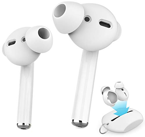 AhaStyle Silikon Ohrpolster Ohrstöpsel aus Silikon - Ohrstöpsel Anti-Rutsch Schutz Headset mit Silikon-Aufbewahrungshaken Tasche für Apple AirPods 2 & 1 und EarPods (4 Paare Klein, White)