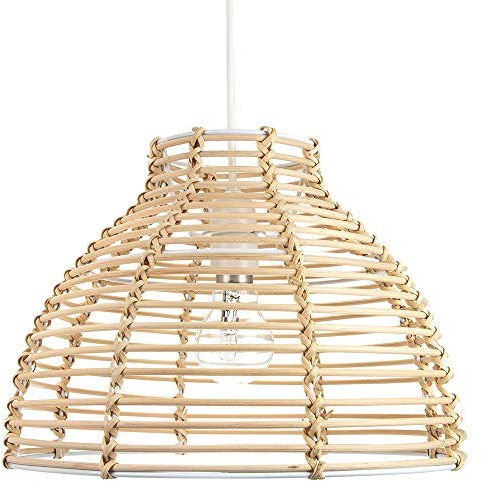 Traditional Basket Style Light Brown Rattan Wicker Ceiling Pendant Lighting Shade | 32cm Diameter by Happy Homewares