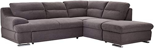 Mivano Ecksofa Coast / Große Schlafcouch in L-Form mit Ottomane rechts, Inkl. Bettfunktion und Stauraum, 264 x 88 x 217, Mikrofaser: grau