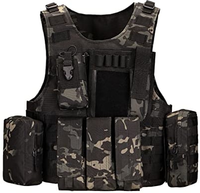 HUNTVP Taktische Weste Tactical Vest für Airsoft, Paintball, CS Spiele, Militär Fans - Einstellbar für Outdoor, Wandern, Bergsteigen, Trekking - Typ-1 Camouflage