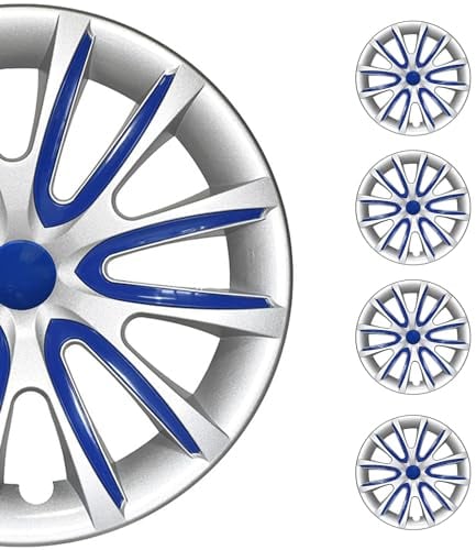 OMAC 4X Radkappen Radzierblenden Radblenden 14 Zoll Stahlfelgen Glänzend Grau-Dunkel Blau