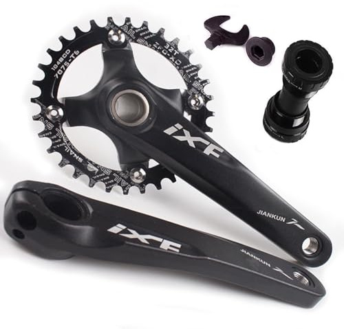BUCKLOS IXF 104 BCD 30-52T Mountain Bike Crankset -Hollow Integrated MTB 170mm Crank Set- Aluminum Alloy Bike Crankset with Narrow Wide Tooth Chainring Bottom Bracket Bolts (Black/Red)