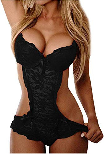 BodyGo Nuisette Dessous Coquin Col V Dentelle Transparent sous-VêTements Siamois Lingerie Sexy Femme Erotique Coquine Ouverte Partie Sommeil VêTements