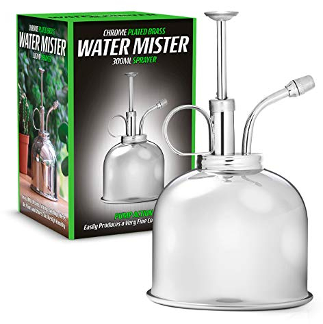 CKB LTD Mister de agua de latón macizo cromado - Botella de rociador para interiores Botella de Spray de riego Regadera con Bomba egadera de Flores para regar Bonsai plantas de aire Orquídeas 300ml