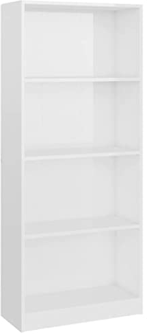 vidaXL Bücherregal 4 Fächer Standregal Aktenregal Wandregal Raumteiler Regal Raumtrenner Büroregal Mehrzweckregal Hochglanz-Weiß 60x24x142cm Holzwerkstoff