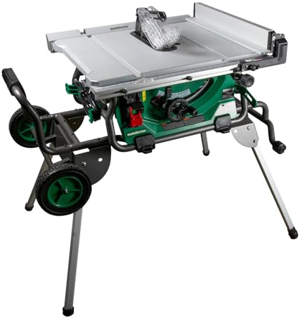 Metabo HPT 10-Inch Table Saw, 15-Amp Power Saw with Large 28 3/4 x 22 Table, Best in Class Rip Capacity, Pro Level Motor, Durable Fold and Roll Stand, Adjustable Foot, C10RJS