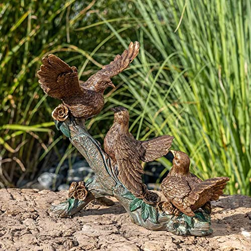 IDYL Bronze-Skulptur Vogel auf AST | 28x25x35 cm | Tierfigur aus Bronze handgefertigt | Gartenskulptur oder Teich-Dekoration | Hochwertiges Kunsthandwerk | Wetterfest