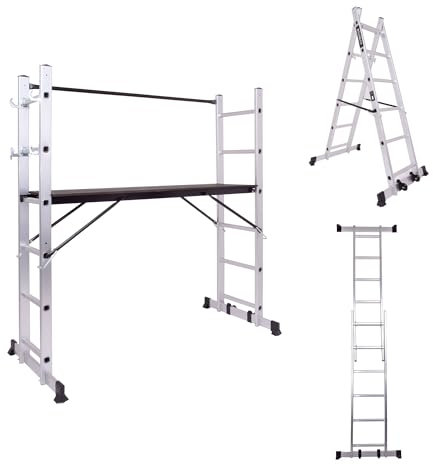 BOUDECH RIG 100 - Andamio Multifuncional Andamio 3 en 1 H165,5 cm Escalera de trabajo con ruedas de aluminio Capacidad de carga máxima 150 Kg