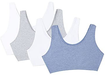 Fruit of the Loom Women's Built Up Tank Style Sports Bra Value Pack, Opaque, Heather Grey/Wht/Wht/Blue HTHR, 38 (Pack of 4)