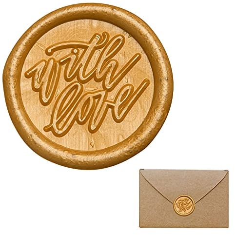 50 Stück with love Siegellack, 1 Zoll Siegellack with love Siegel Aufkleber für Business und Boutique Pakete Kuvertsiegel Thanksgiving Urlaub Weihnachtsgeschenke (Gold - With Love)