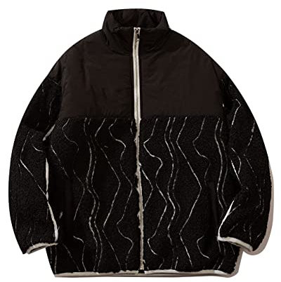HB1 Herren Warme Jacken Retro-Nähte Lammwolle Mantel Casual Cashmere Grain Velvet Top Stehkragen Kleidung,Black,L(70kg)