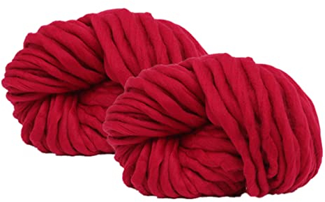 Maxee Sperrige Armstricken Wolle 500g (2 * 250 g), Bulky ArmStricken Wolle Roving, Grobe Isländische Wolle Core Yarn Garn, Grobstrick Weiches Wollgarn Decke Stricken für DIY Sofa Decke- Rot