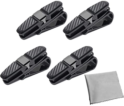 Brillenhalter für Auto Sonnenblende,4 Stück Brillenhalter Auto,Sonnenbrillen Brillen mit Kartenkarten Clip,180°Rotational Brillen Clip mit Karten Clip,Universal Doppelenden Brillenhalterung-Schwarz