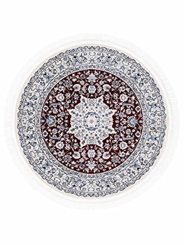 carpetfine Orientteppich Nain Diane Rot Ø 200 cm Rund | Tradtioneller Teppich für Schlaf- und Wohnzimmer