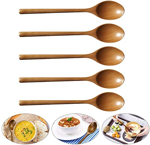 5 Stück Holzlöffel Mit Langem Griff, Kochlöffel Holz, Extra Lange Rührlöffel, Kochlöffel Holz Set, Holzlöffel, für Küche Suppen Marmelade Kaffee und Honig (23.5CM/Brown)