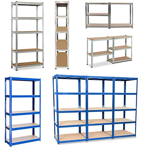 Rigogo Lagerregal 200x100x50 cm, Schwerlastregal mit 5 Metallboden Verstellbare Metallregal Steckregal Metall Kellerregal Set Einfache Montage, bis 875 kg Belastbar, Verzinkt