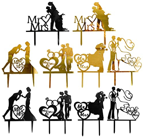 Borsgye 10 Stück Mr Mrs Kuchenaufsätze Acryl Tortenstecker Cupcake Deko Tortendeko Tortenaufsatz Braut Bräutigam Hochzeit Torten Kuchen Aufsatz Topper für Hochzeit Engagement Jahrestag Party – Neu