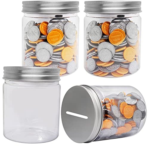 Mczcent Sparschwein Klein-4PACK, Sparbüchse Transparent für Münzen, Spardose Wenig Plastik Durchsichtig, Kleine Spardosen Piggy Coin Money Saving Bank Münzen Jar Box für Jungen Mädchen Kinder, Silber