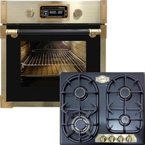 Kaiser Four pyrolyse « EH 6427 AD+KG 6325 Em», four à encastrer pyrolyse rétro 73 L, verre noir, 60 cm, cuisinière à gaz rétro, 60 cm, Empire, émaillé, noir, 3,8 Kw WOK
