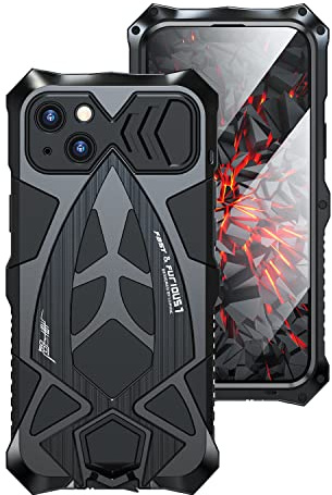 CeeEee iPhone 14 Hülle 2022 360 Grad Outdoor Schutzhülle Case für iPhone14 Integrierte Stoßfeste Metall und Silikon Handyhülle - Schwarz