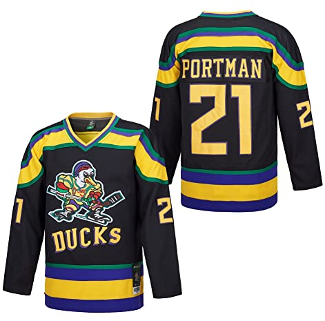 D-5 Herren Mighty Ducks Jersey #33 Goldberg #66 Bombay #96 Conway #99 Banks Jersey, Film Eishockey-Trikot für Herren, S-XXXL, #21 Schwarz, 3X-Groß