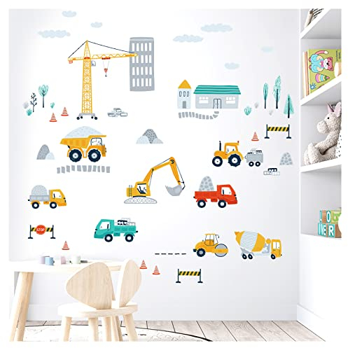 Little Deco Wandsticker Bagger Fahrzeuge Set Wandtattoo für Kinderzimmer Baustelle Wandaufkleber Junge Babyzimmer Wanddeko DL959-3