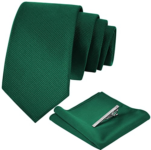 Aomig Set da Cravatta, 3 Pezzi Elegante Classico Cravatta Set in Tinta Unita, Cravatta Uomo con Fazzoletto e Fermacravatta Cravatta Sposo, Cravatta da Uomo per Matrimonio Business Partito (Verde)