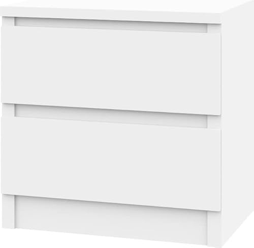 VBChome Nachttisch 40 x 30 x 40 cm Weiß Matt Nachttisch mit Zwei Schubladen für das Schlafzimmer Grifflose Modern