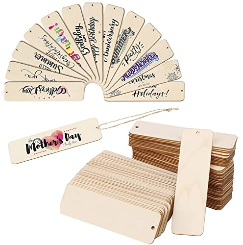 YIEUR 48 Stück Natur Holz Anhänger, 3.5x12cm Holzplatten zum Basteln, Unbehandelte Scheiben Mit Loch, Verzierungen für DIY Handwerk, Laser Gravur, Schnitzen, Malen (12cm)